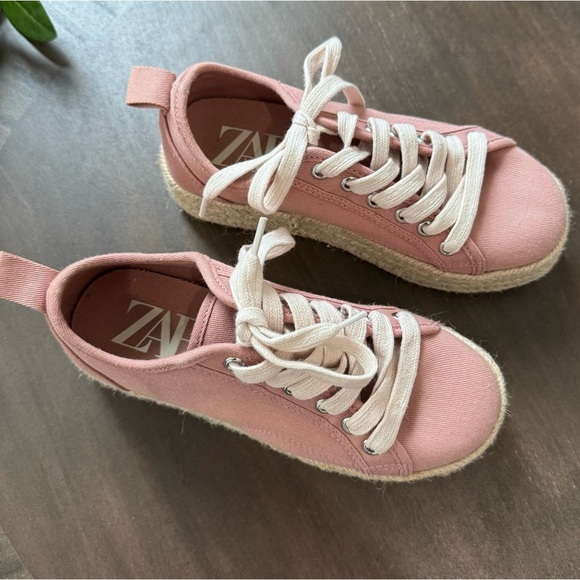 Zara Girls Pink Canvas Jute Platform Espadrille - Size 32 (US 1) - Like New - Picture 5 of 8